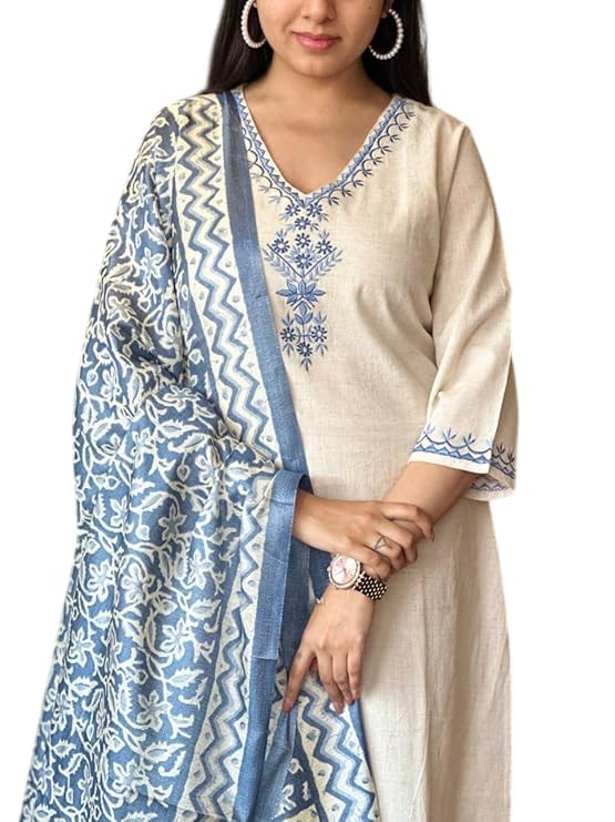 Women's Regular Fit Ready to Wear Cora Cotton Embroidery Work Kurta Set With Dupatta-image-40