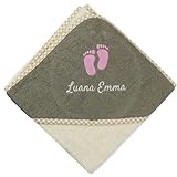 Wolimbo Kapuzenhandtuch personalisiert mit Namen und Motiv - beige-braun - 80x80 cm - für Baby und Kinder
