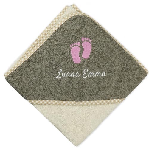 Wolimbo Kapuzenhandtuch personalisiert mit Namen und Motiv - beige-braun - 140x140 cm - für Baby und Kinder