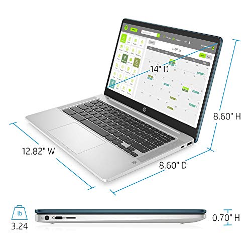 Image of HP Chromebook 14-inch FHD Laptop, Intel Celeron N4000, 4 GB RAM, 32 GB eMMC, Chrome (14a-na0090nr, Forest Teal) (Renewed)