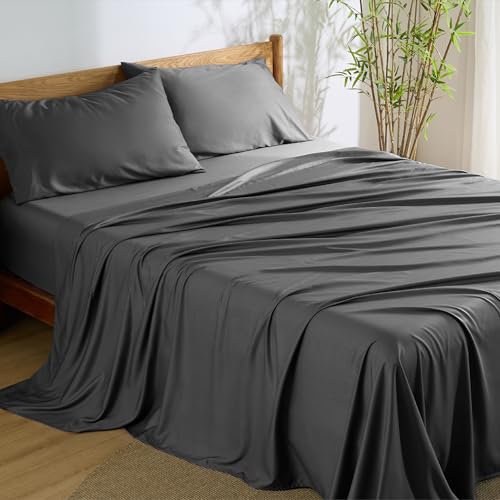 Image of Bedsure Full Size Bed Sheets, Cooling Sheets, Rayon Derived from Bamboo, PureWoven, Breathable & Soft, Deep Pocket Up to 16 Inches, Hotel Luxury Silky Bedding for Hot Sleepers, Charcoal