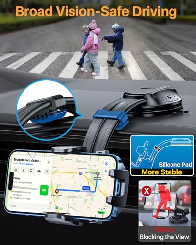 Image of HTU Upgraded Strongest Suction Car Phone Holder Bendable Arm, Never Block View Rotatable Cellphone Mount for Dashboard Windshield Vent, Cradle Stand for iPhone 17 16 15 14 13 12 Pro Max (Dark Pink)