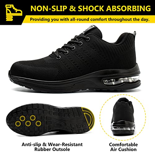 Foto von Baofular Arbeitsschuhe Herren Sicherheitsschuhe Damen Leicht Sportlich Stahlkappenschuhe rutschfest Atmungsaktiv Schwarz 38 EU 240