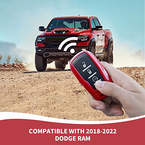 Image of RAZPOY for RAM Key Fob Cover, ABS Key Case Cover Holder Protector Compatible with for 2018-2022 Dodge RAM 1500 2500 3500, Red