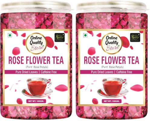 Image of Online Quality Store Rose Flower Tea - 100g | Caffeine Free Herbal Tea | Use for Iced Tea, Cocktails | Cures Sore Throat | Dried Leaves (Pack of 2)