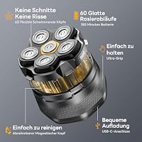 Glatzen Rasierer Herren, 180 Min Akku & flexibler 360grad-Scherkopf, Magnetische Leicht zu Reinigen, Beruhigt nach der Rasur, ohne Schnittgefahr und Hautirritationen, Shaver auch für Bart – Ansicht 4