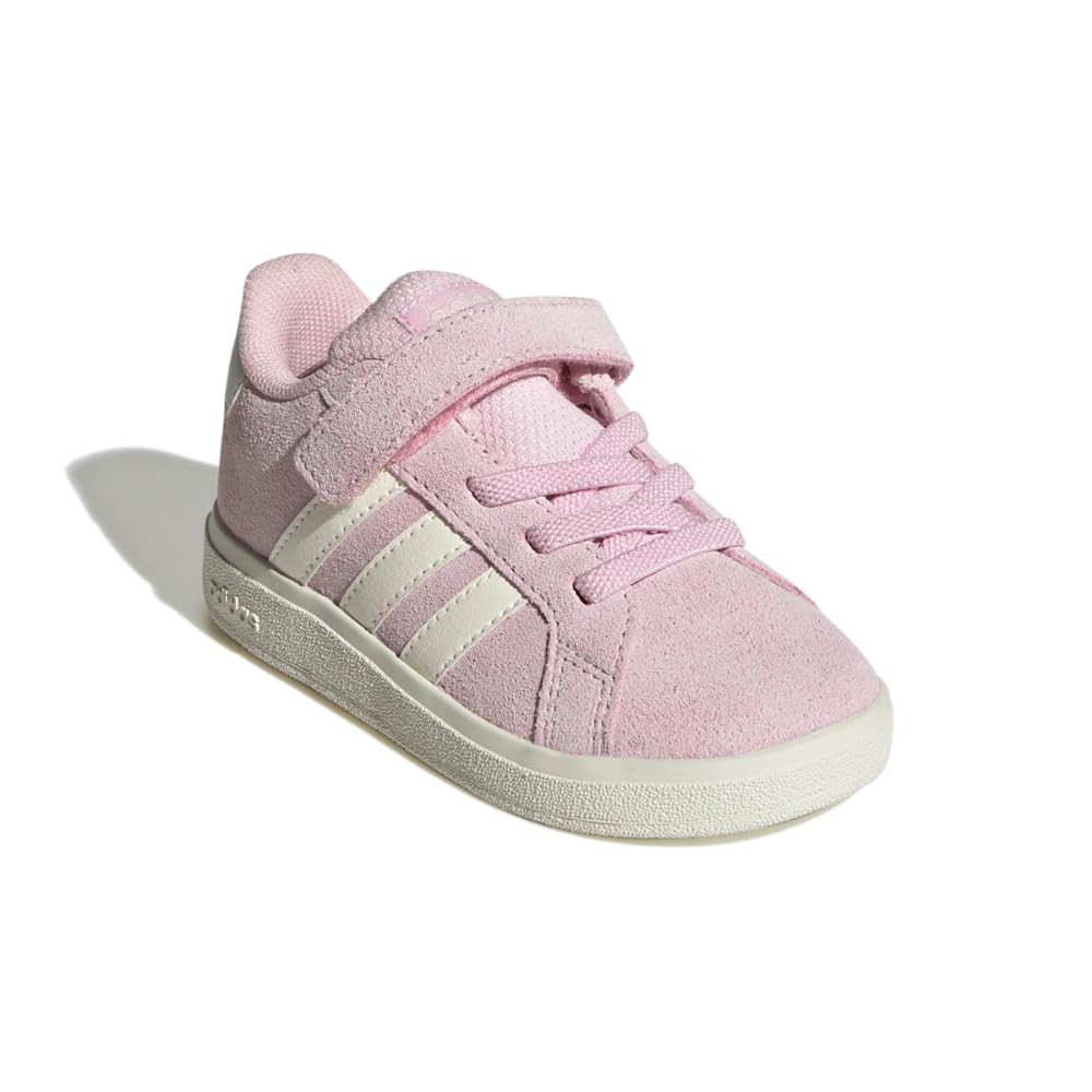 adidas Kids Grand Court 2.0 Elastic Lace & Strap Sneaker, Clear Pink/Off White/Gold Metallic, 9 US Unisex Toddler