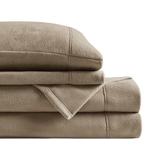 Image of True North by Sleep Philosophy Micro Fleece Bed Sheet Set, Warm, Sheets with 14 inch Deep Pocket, for Cold Season Cozy Sheet-Set, Matching Pillow Case, Twin, Brown, 3 Piece