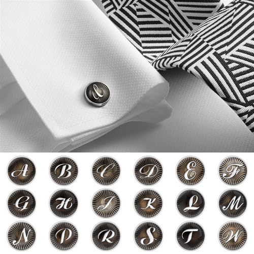 AMITER gemelos iniciales para hombre negro y plata miniatura 3