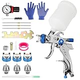 Lackierpistole Spritzpistole Kit mit 3 Düsen (1,4 mm/1,7 mm/2,0 mm), Manometer, Farbbecher und Zubehör für präzises Lackieren, Luftspritzpistolen, Farbsprühsystem für Zäune Decken Wandmalerei