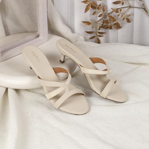 Image of Metro Women Synthetic Leather Kitten Heel Slip-on Sandal