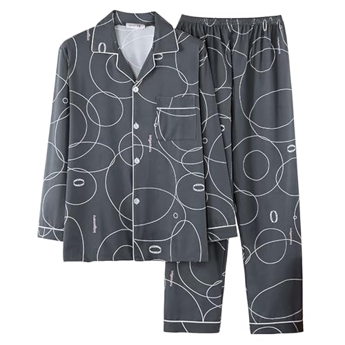Celanisai Pijama para hombre largo a cuadros de dos piezas, conjunto de blusas con bolsillo y pantalones de pijama, ropa de salón suave, cómoda, suave, tallas grandes, ocio, O Gris Oscuro, 5XL