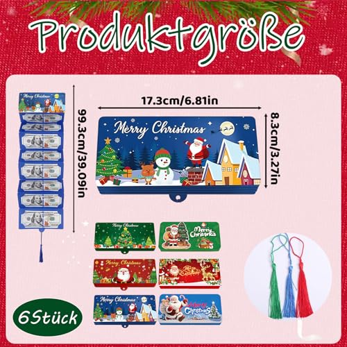 6 Stück Weihnachten Geldgeschenk Verpackung, Weihnachtskarte Geldgeschenk mit Umschlag für Kleine Weihnachtsgeschenke für Kollegen, Weihnachtsgeschenkumschlag mit Quasten