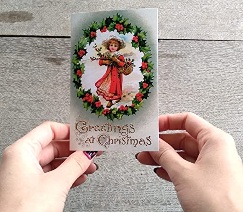 Image of PIXILUV HAPPY CHRISTMAS (Pack of 12) Notecards Small Greeting Cards # Cheerful Happy Children in Christmas Scenes ~ Vintage Christmas Postcards Reprint