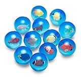 12 Clear Bouncy Balls -Rubber Bouncing Ball Toys - Great Gift for Kids Party Favors, Prizes and Rewards Inside (Fish - Marine Animals Inside (45mm, sm))