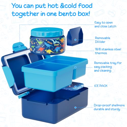 Image of Bento Lunch Box for Kids-3 Compartment Leak Proof Insulated Lunch Container