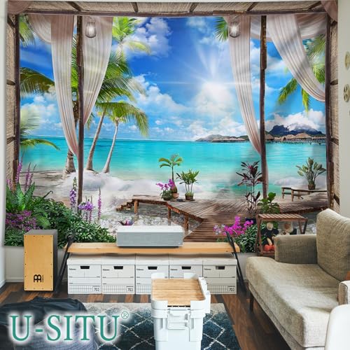 U-SITU タペストリー 壁掛け 壁飾り 海上観光台 青海 自然景色 オシャレ 背景 多機能 布ポスター インテリア 雰囲気転換（サイズ：長さ150cm x 幅200cm）カラー：GT1290B