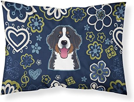 Caroline's Treasures BB5088PILLOWCASE Blue Flowers Bernese Mountain Dog Fabric Standard Pillowcase Lightweight Super Soft Easy Care Decorative Artwork Pillowcase, Standard image 3