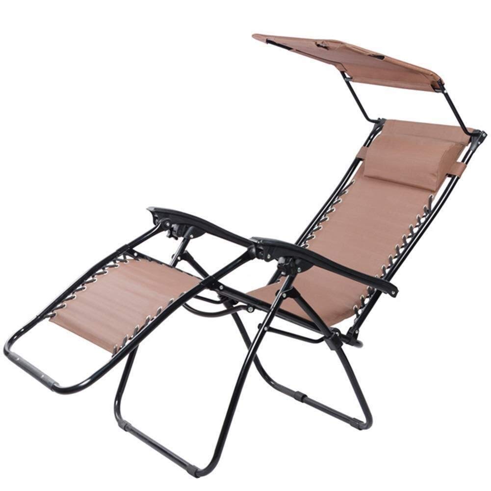 Chaise longue de jardin marron pliable et inclinable avec auvent pare-soleil réglable