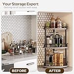 3-Tier Lazy Susan Organizer, Rotating Spice Rack, Spinning Organizer, Industrial Turntable Spice Rack Organizer for Cabinet, Kitchen Countertop, Greige and Black SR23BG - Image 4