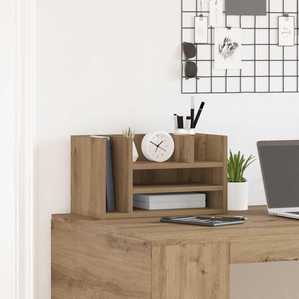 Organizer da scrivania nero effetto quercia in legno, 44,5 x 24 x 25 cm, ripiano per ufficio postazione di lavoro con scomparti, conservazione ordinata per documenti, documenti e documenti