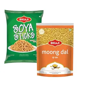 Bikaji Soya Sticks & Moong Dal Combo – 400g | Ready to Eat Indian Namkeen | Crunchy Tea-Time Snack, Bar Snack & Party Mix | Authentic Munchies for Sharing, Travel & Everyday Snacking