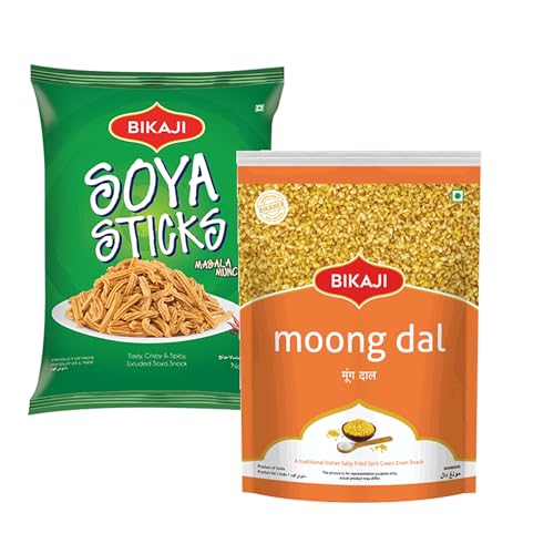 Bikaji Soya Sticks & Moong Dal Combo – 400g | Ready to Eat Indian Namkeen | Crunchy Tea-Time Snack, Bar Snack & Party Mix | Authentic Munchies for Sharing, Travel & Everyday Snacking