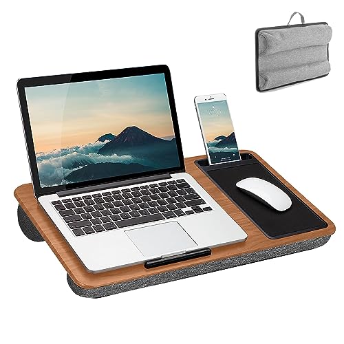 Lista de Escritorio para Laptop los mejores 10. 49 XINTM Mesa Para Laptop Ergonómica, Escritorio Portátil para Laptop con Soporte Teléfono, Alfombrilla, Tapizada Doble y Asas Transporte, para Portátiles hasta 17', Ideal para...