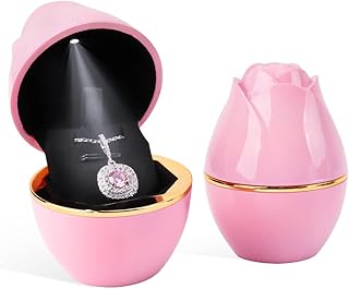 Rolin Roly Pink Pendant Box with LED Light Rose Jewelry Necklace Case Jewellry Display Gift Boxes for Wedding Pendants Box Ceremony Engagement Proposal Anniversary
