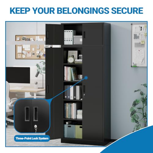 Image of 87 Inch Metal Storage Cabinet with Lock Doors,4 Adjustable Shelves