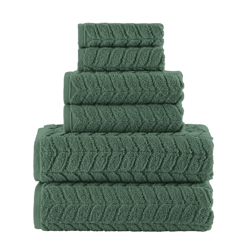 Image of Elegant Comfort Luxury 6-Piece 100% Turkish Cotton Jacquard Braided Textured Premium Hotel Quality Towel Set- Soft and Absorbent, Includes 2 Bath Towels, 2 Hand Towels and 2 Washcloths, Forest Green