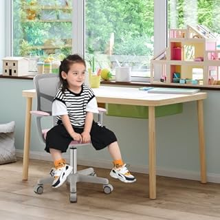 GYMAX Sedia da Scrivania per Bambini, Carico 150 kg, Sedia Ergonomica, Altezza Regolabile, Girevole a 360° (ROSA)
