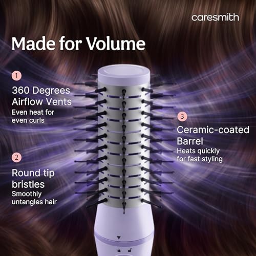Image of Caresmith Bloom 3 in 1 Hot Air Brush for Hair| Hair Dryer, Volumizer Brush & Hair Straightening Brush | 4 Mode Settings |Multiple Hair Styling Tools in One| Blow Dryer For Women|Hot Hair Brush|1200W Power, Ceramic-Coated, 360 Airflow