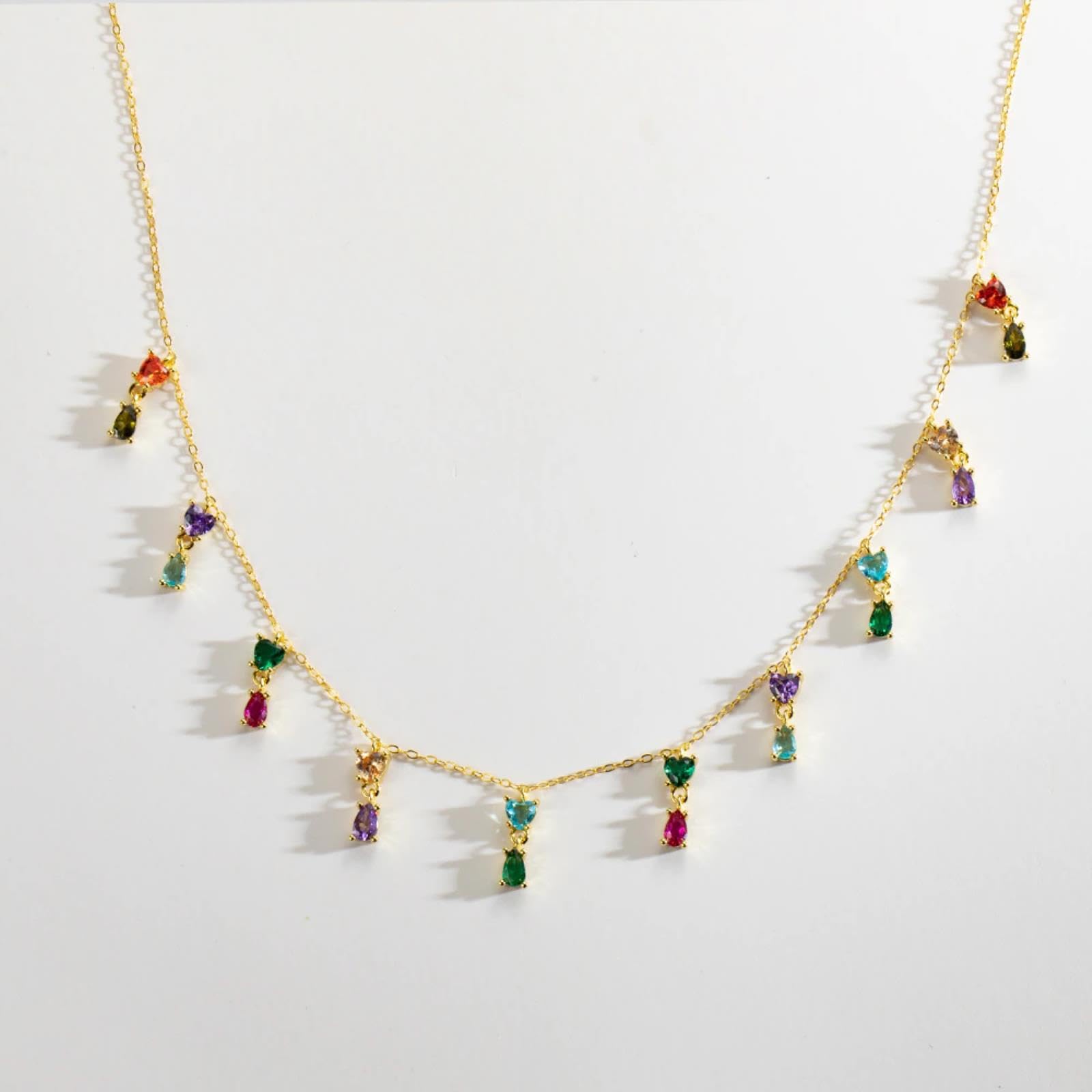 Weav 925 Sterling Silver Gold Colorful Zircone Cz Charm Pendant Choker Women Party Wedding Jewelry Arcobaleno Colorato