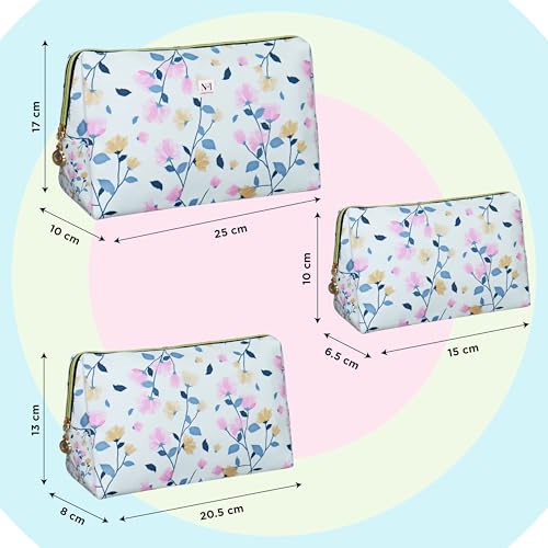 Image of NFI essentials Makeup Pouch Set of 3 Piece, Stylish Pouches for Makeup Accessories, Travel Pouch for Women, Cosmetic Pouch, Vanity Case, Jewellery Pouch, Toiletry Make up Bag