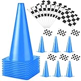 PACEARTH 11 Inch Traffic Cones with Chequered Flags 10 Pack Agility Cones Thick Soccer Training...