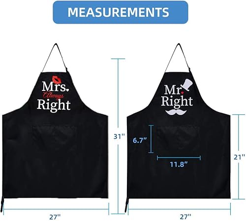 Miniatura 5 de ZOORON Mr and Mrs 2 Pieces Kitchen Aprons Set Gifts, Anniversary Couple Gifts, Wedding Gifts for Couple,Aprons for Couples