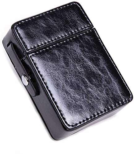 NBXLHAO Zigarettenetui aus Leder mit Feuerzeughalter, tragbare Visitenkartenbox zum Aufbewahren von Zigaretten Tolles zarte Zigarettenetuis,Schwarz Cover
