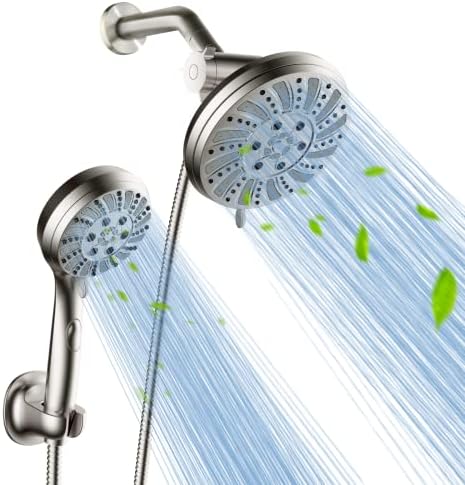 Shower Head Combo - WaterSong 4.5" 6-Setting Handheld Showerhead and 7" 5-Setting Rainfall Spray, One Click for High Pressure/Trickle Mode, with 70” Longer Stainless Steel Hose, Brushed Nickel