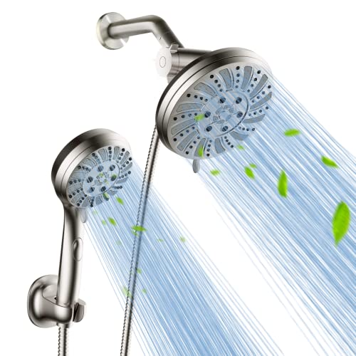 Shower Head Combo - Watersong 4.5" 6-Setting Handheld Showerhead And 7" 5-Setting Rainfall Spray, One Click For High Pressure/Trickle Mode, With 70” Longer Stainless Steel Hose, Brushed Nickel #TOP3