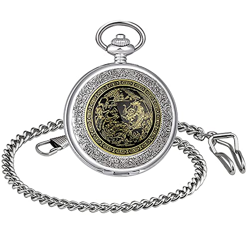 ZJZ Herren Retro Taschenuhr Römische Ziffern Dual Time Display Hohle Skelett Kettenuhr Pullover Halskette Geschenk Cover
