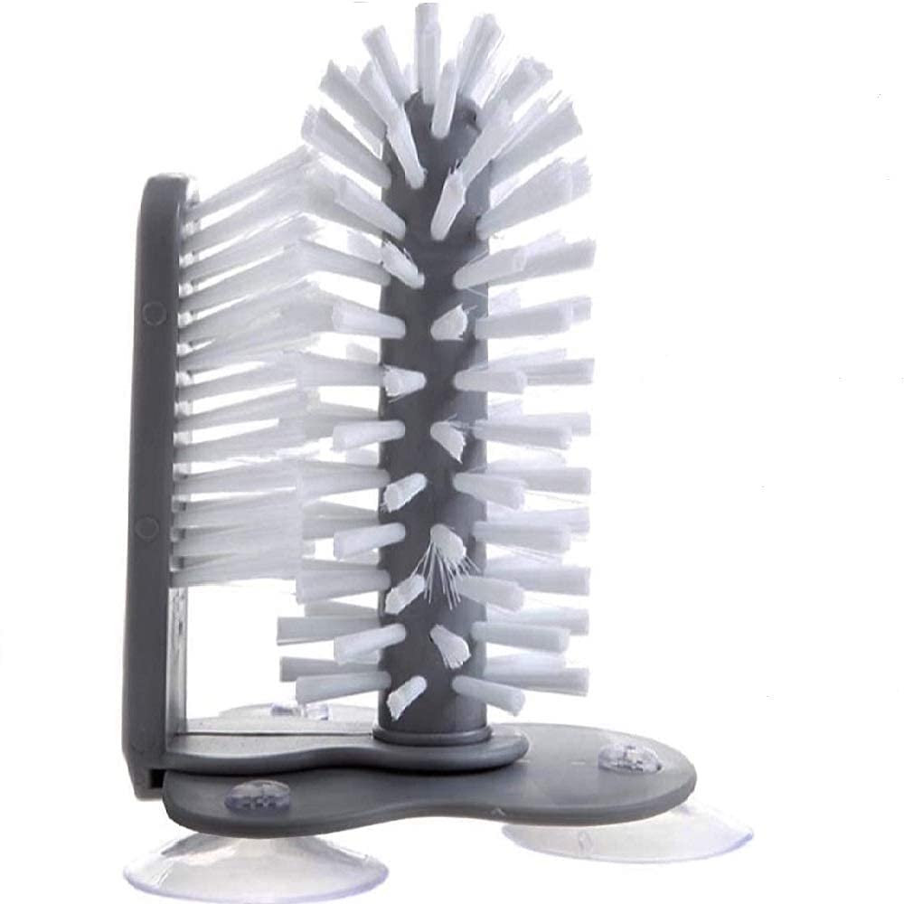 Cyrox Bottle Cleaning Brush Glass Cup Washer Brush Cleaner Standing Glass Washer Double Sided Bristle Brush Scrub with Suction Base Self Stand Scrubber Kitchen Sink Bottle Cleaner Tools (1PCS)-image-18