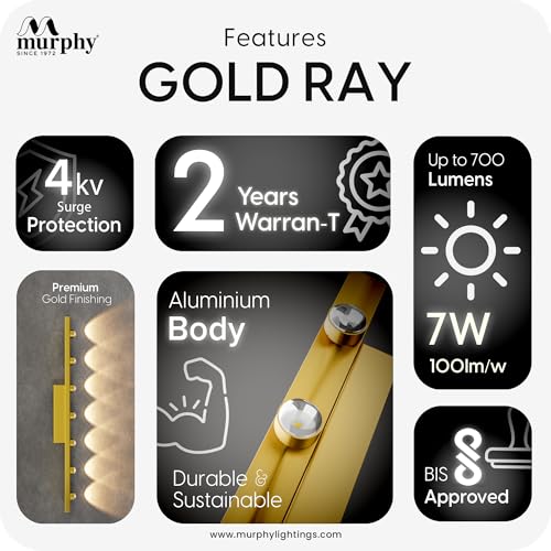 Image of Murphy 7-Glow Goldray|LED Mirror /Vanity Light|- Luxurious Gold Finish|Warm White, 2-Year Warranty-Pack of 1