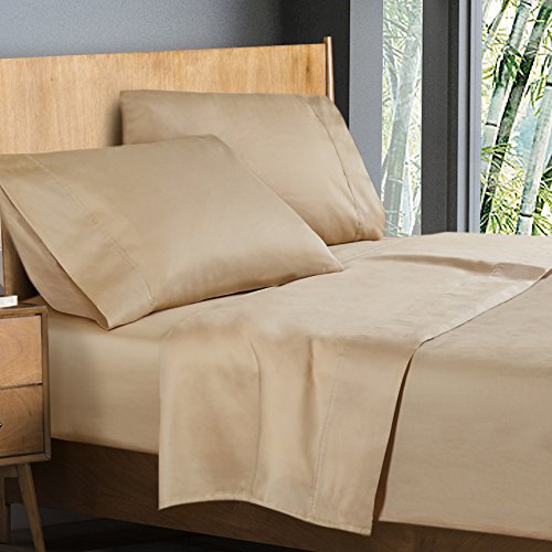image for Clara Clark Bamboo Bed Sheet Set, Cream, Queen Size, 100% Rayon Made f