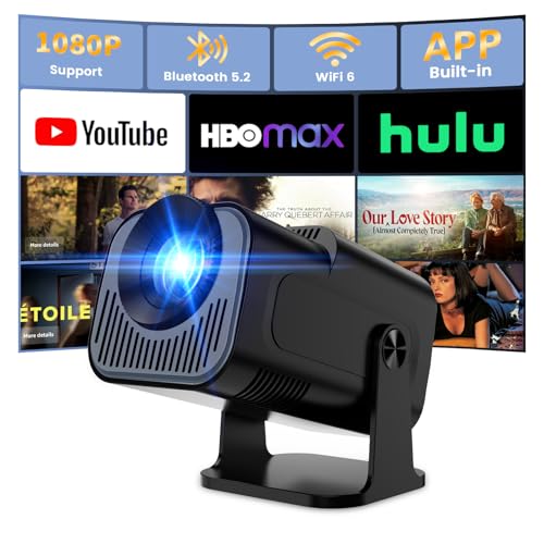 [App intégrée] Vidéoprojecteur 4K 1080P, Mini Projecteur Portable WiFi 6 BT 5.4, Projecteur Full HD 1080P Compatible Con HDMI/TV Stick/Ordinateur Portable, Noir