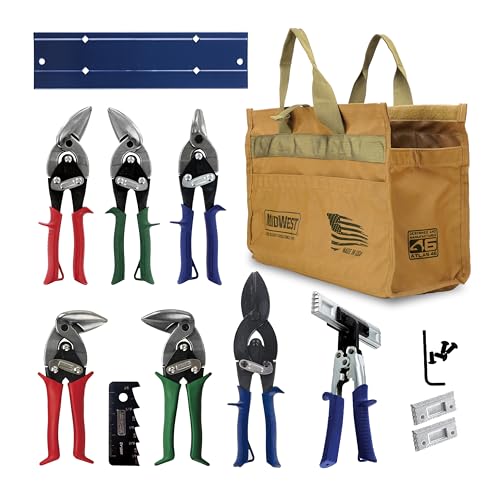 MIDWEST HVAC Tool Kit - 9 Piece Set Includes Aviation Snips with Metalworking Tools & Bag - MWT-HVACKIT03