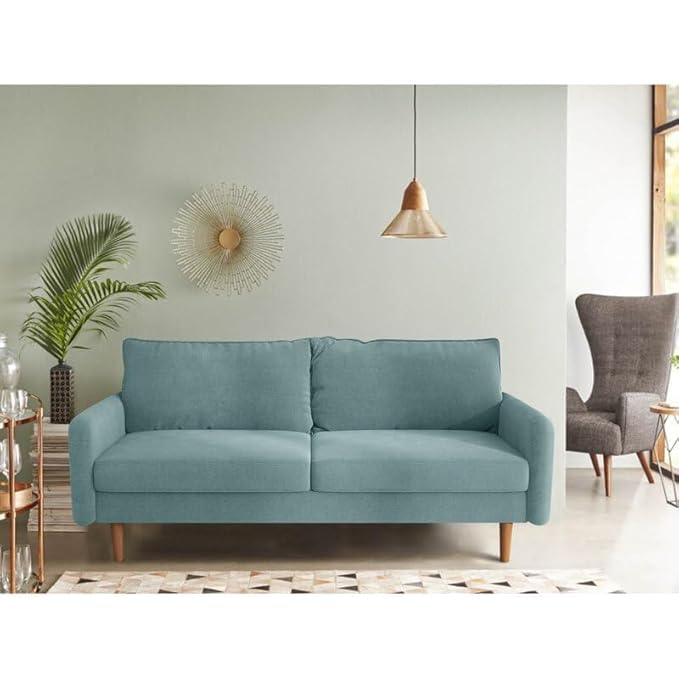 Image of Morrone Velvet Loveseat 3-Seater Sofa, Modern Upholstered Couch for Living Room, Bedroom and Office, Plush Cushion Accent Seating Furniture (Ocean Blue, 3 Seater)