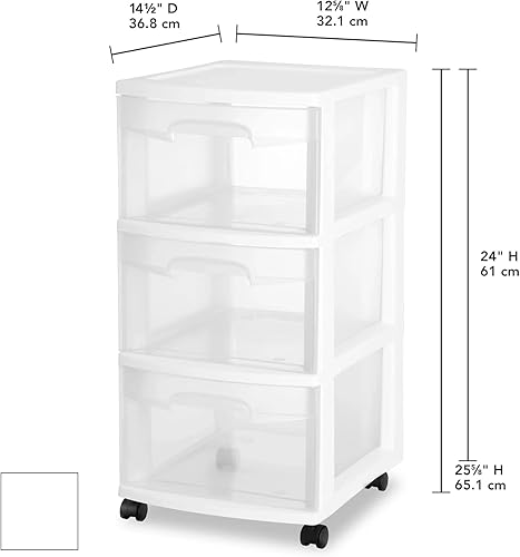 Miniatura 3 de Carrito de almacenamiento de plástico, contenedor de almacenamiento mediano para organización del hogar con 3 cajones grandes con ruedas extraíbles,