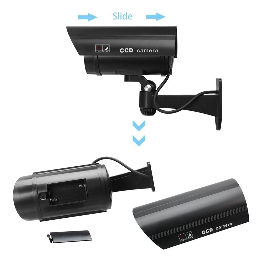 ERWEY Cámara Falsa Cámara de vigilancia Falsa CCTV con luz LED Parpadeante Cámara de Seguridad - 4 Unidades Negro