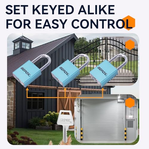 Image of SEPOX Ultra Rust-Resistant Weatherproof Padlocks, Blue Aluminum Set of 4 Padlocks with 8 Same Keys, High Security for Outdoor & Industrial Like Lock-Out, Gates, Storage, Lockers, Fences